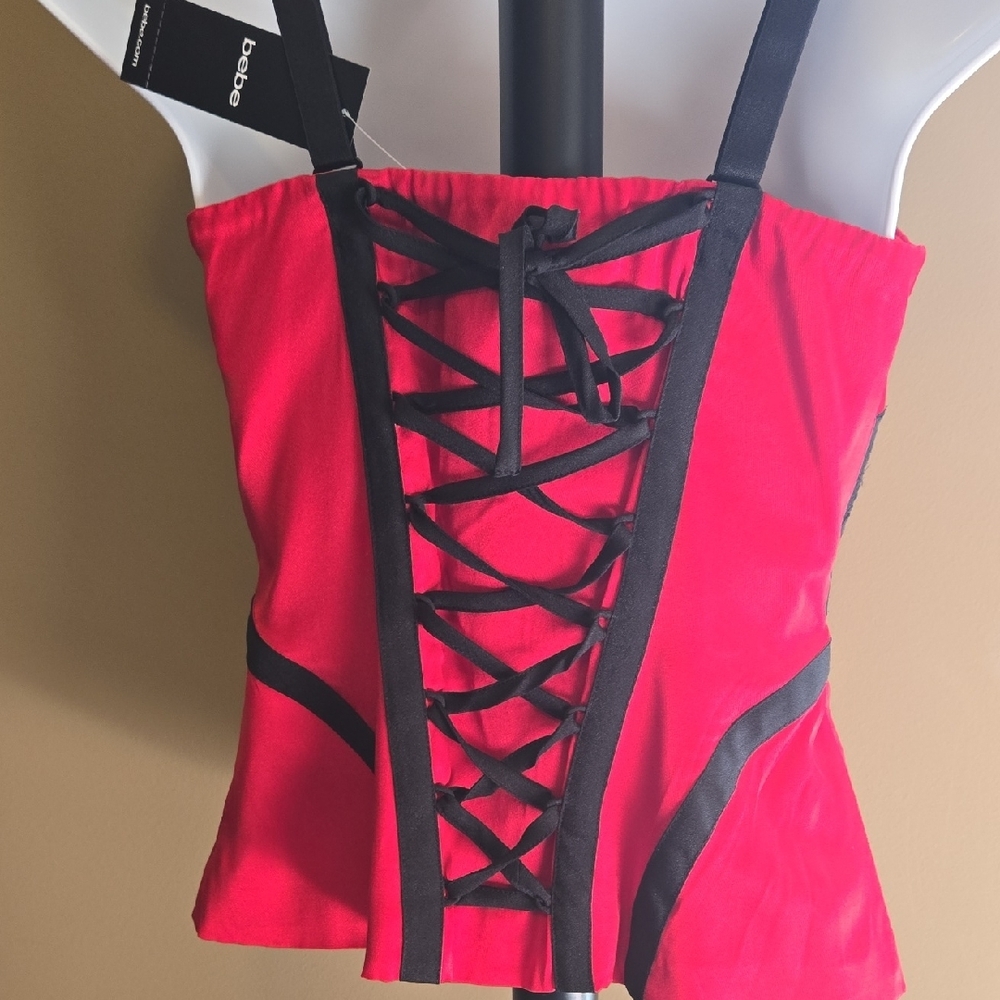 bebe Red Black Corset Ultra Seductive BUSTIER XS NWT (removable straps) - Picture 6 of 9